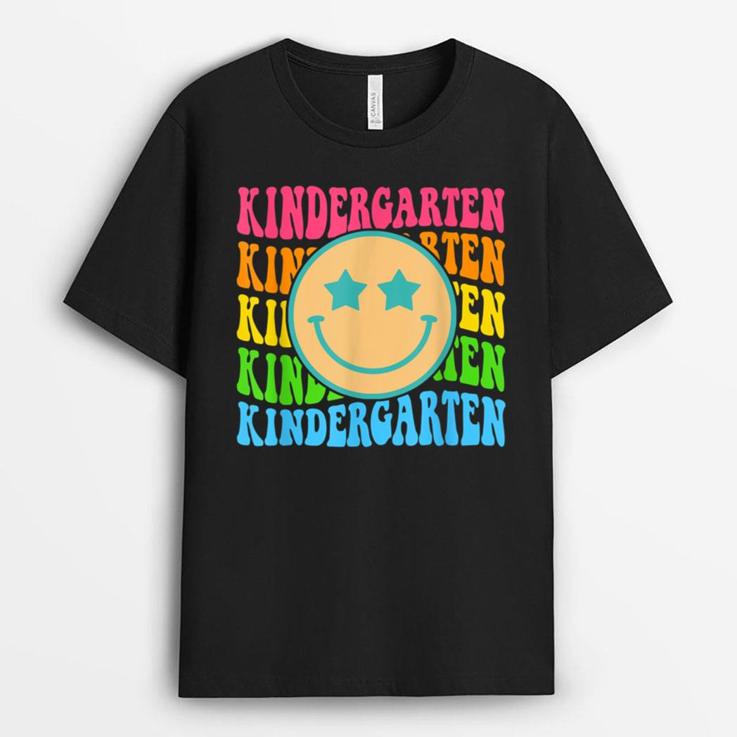 Groovy Kindergarten Vibes Face Retro Teachers Back To School T-Shirt