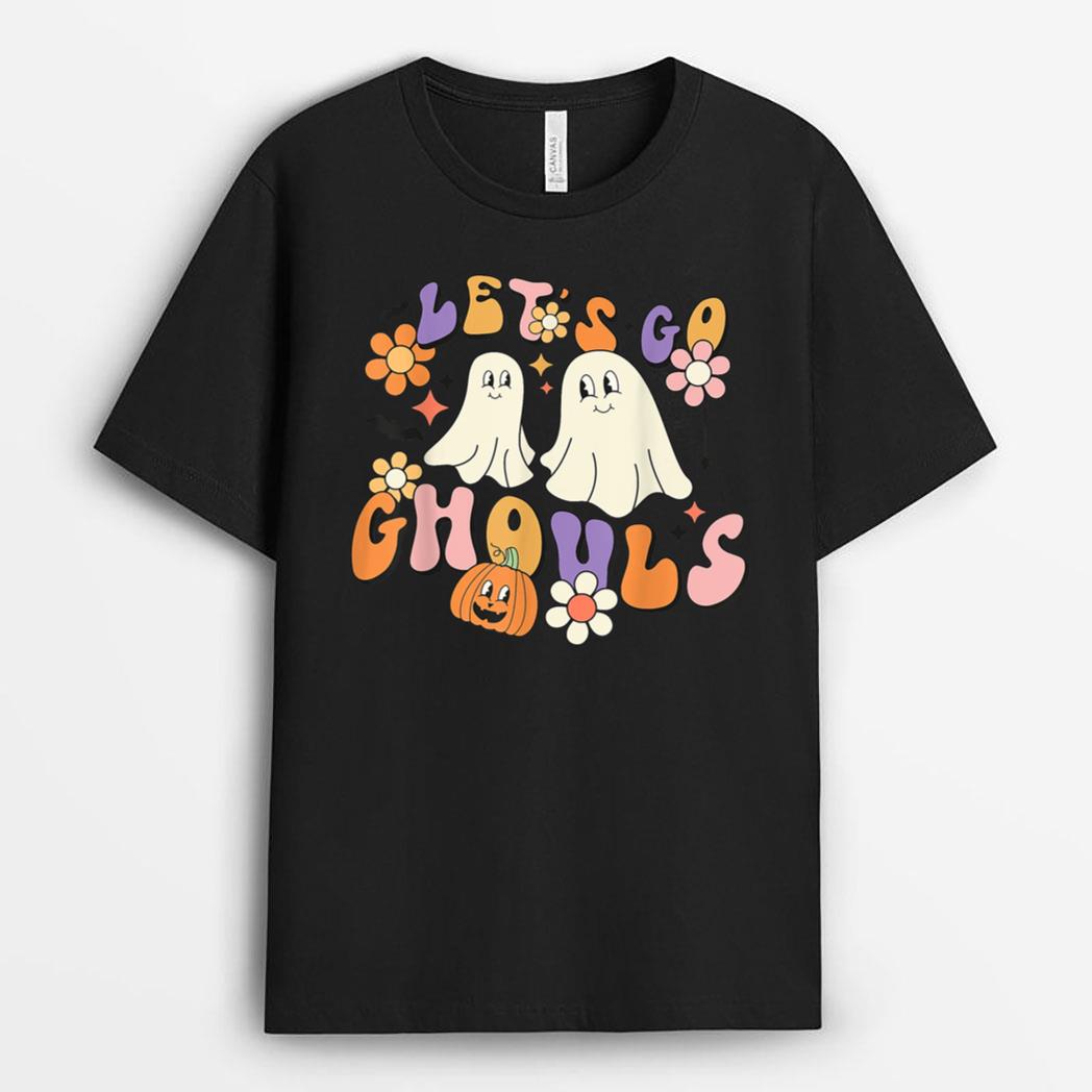Groovy Let's Go Ghouls Floral Ghost Hippie Halloween Costume T-Shirt