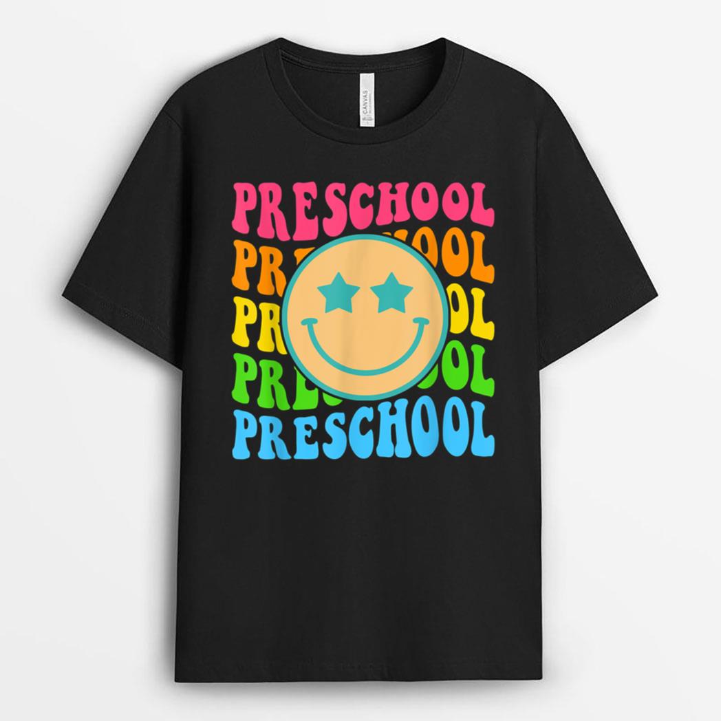 Groovy Preschool Vibes Face Retro Teachers Back To School T-Shirt