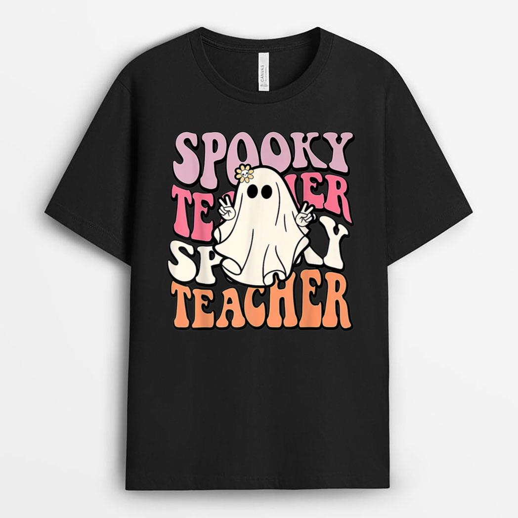 Groovy Retro Halloween Spooky Teacher Trick Or Teach Teacher T-Shirt
