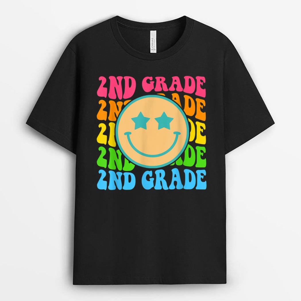Groovy Second Grade Vibes Face Retro Teachers Back To School T-Shirt