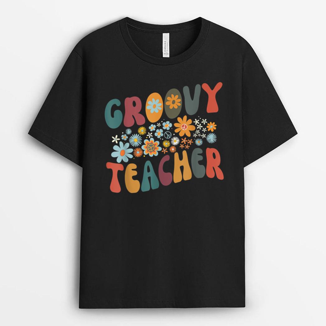 Groovy Teacher Retro Colorful Design Teacher Day Teaching T-Shirt