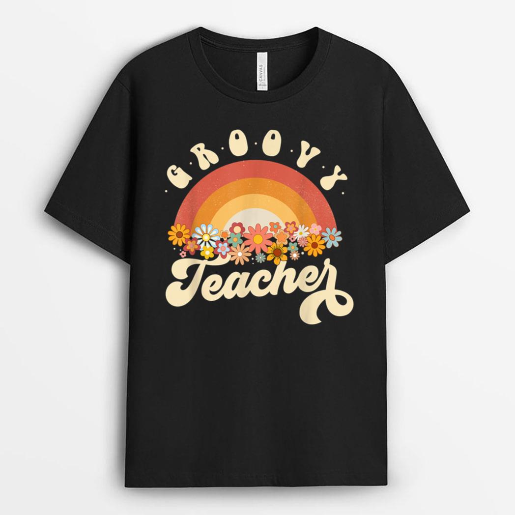 Groovy Teacher Retro Rainbow Colorful Design Teaching T-Shirt