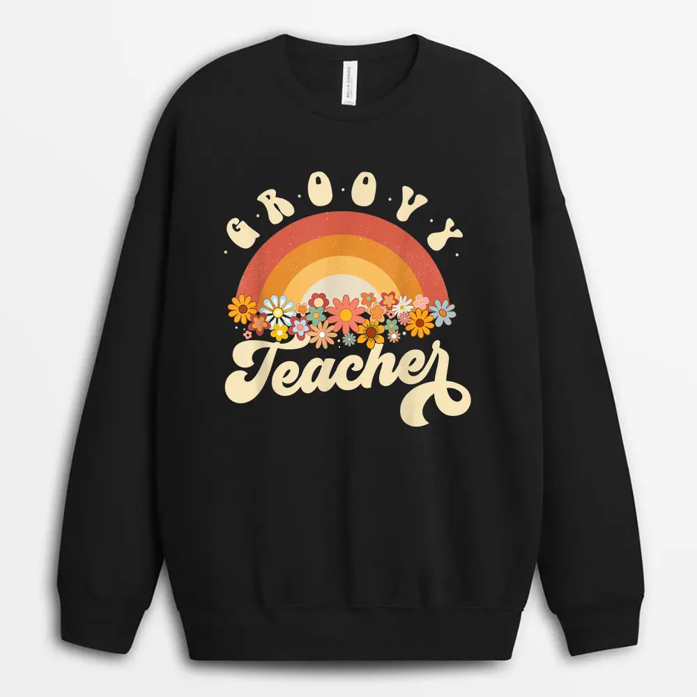 Groovy Teacher Retro Colorful Design Teacher Day Teaching Sweatshirt - Black