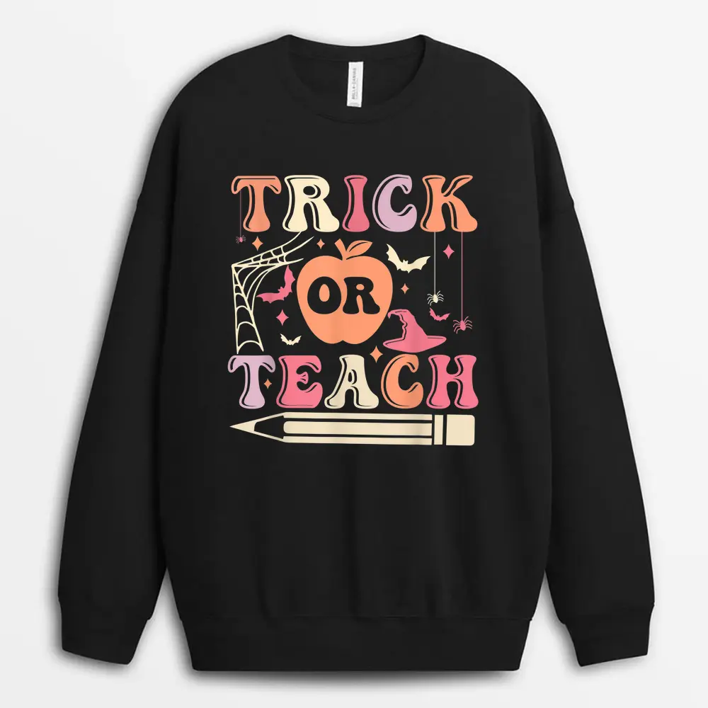 Groovy Teacher Retro Rainbow Colorful Design Teaching Sweatshirt - Black