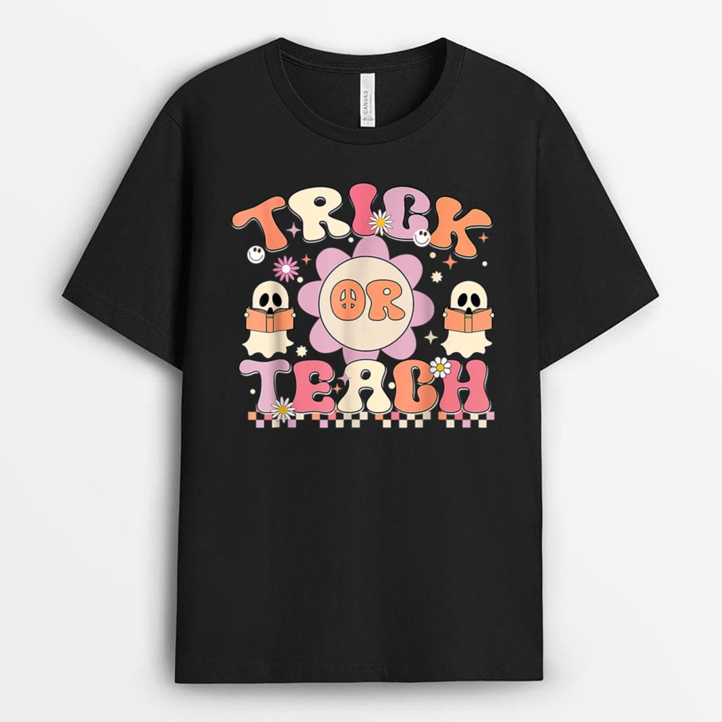 Groovy Trick Or Teach Ghost Teacher Funny Halloween Costume T-Shirt