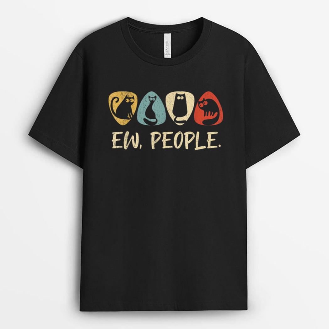 Guitar And Black Cat Lover,Ew People Meowy Funny Cat T-Shirt