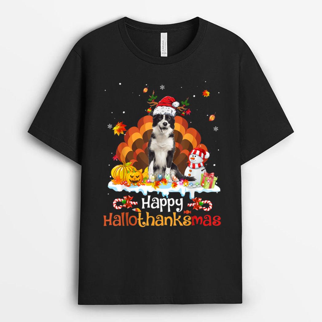 HalloThanksMas Halloween Thanksgiving Christmas Collie Dog T-Shirt