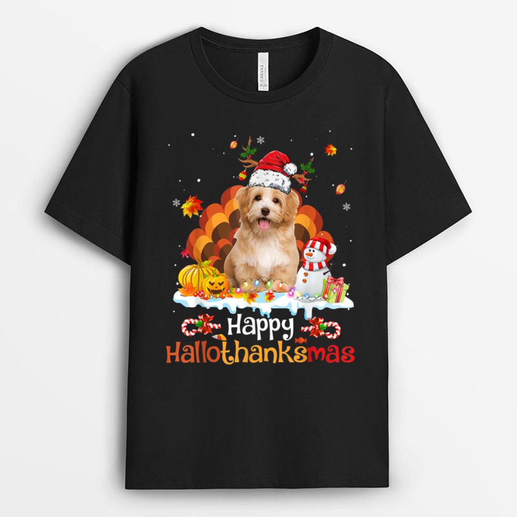 HalloThanksMas Halloween Thanksgiving Christmas Havanese Dog T-Shirt
