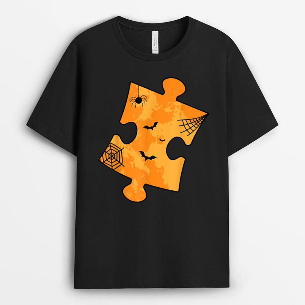 Halloween Autism Awareness Costume With Puzzle Bats Moon T-Shirt