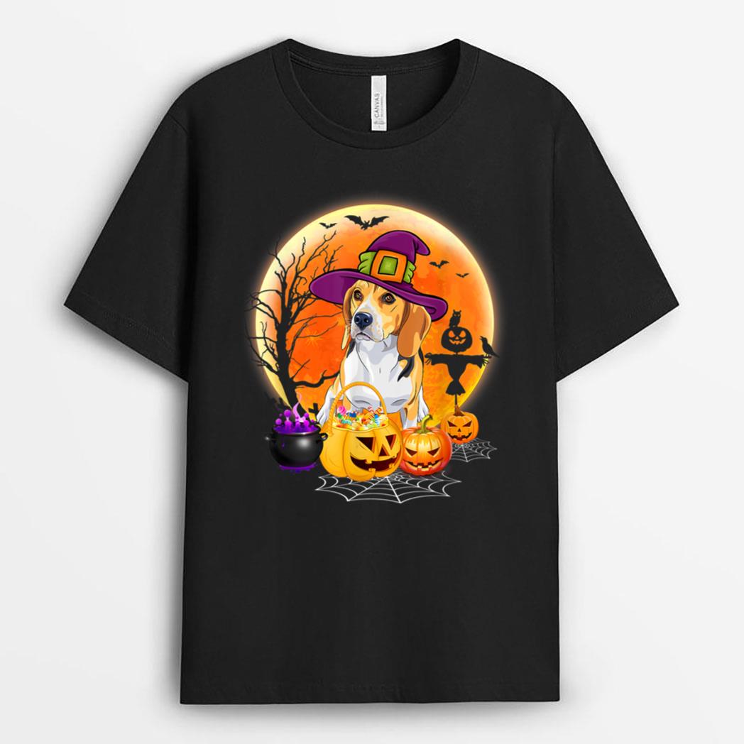 Halloween Beagle Dog Moon With Pumpkin T-Shirt
