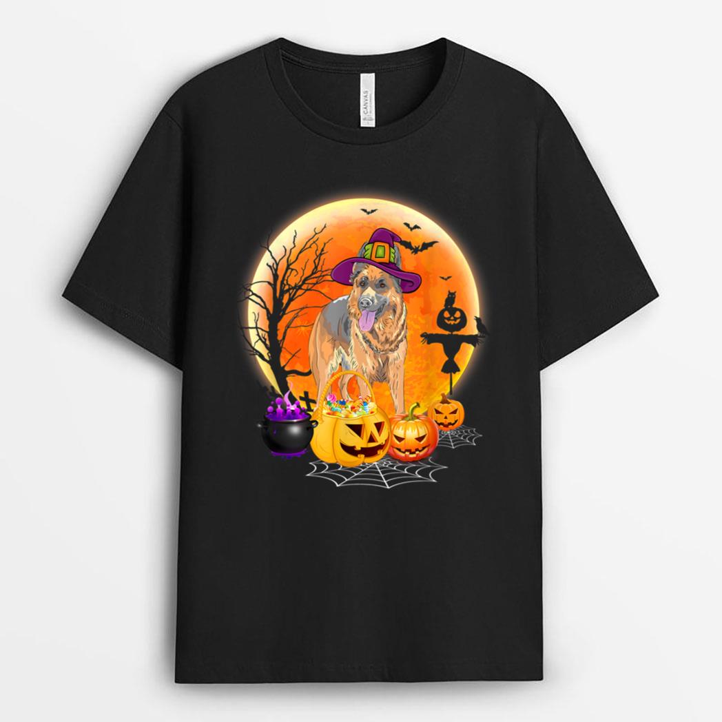 Halloween Belgian Malinois Dog Moon With Pumpkin Funny Gifts T-Shirt