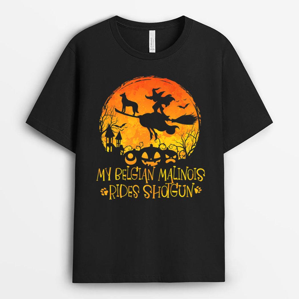 Halloween Belgian Malinois Rides Shotgun Funny Dog Lover T-Shirt