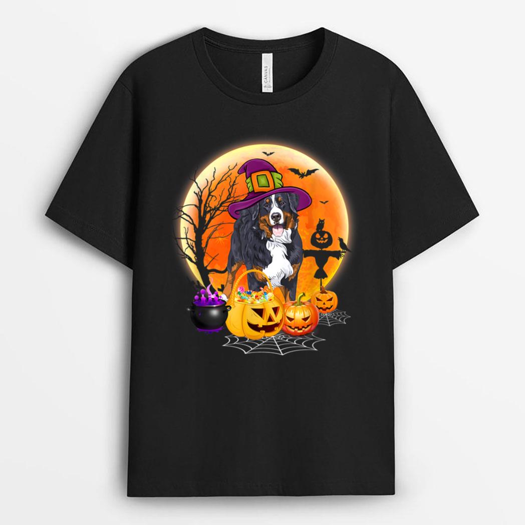 Halloween Bernese Mountain Dog Moon With Pumpkin Funny Gifts T-Shirt