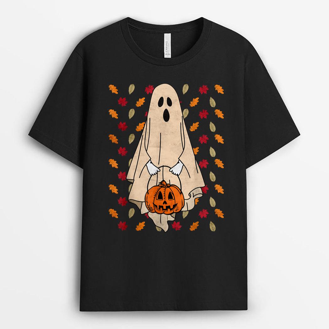 Halloween Boo Ghost Sheet Fall Leaves Pumpkin Cute Costume T-Shirt