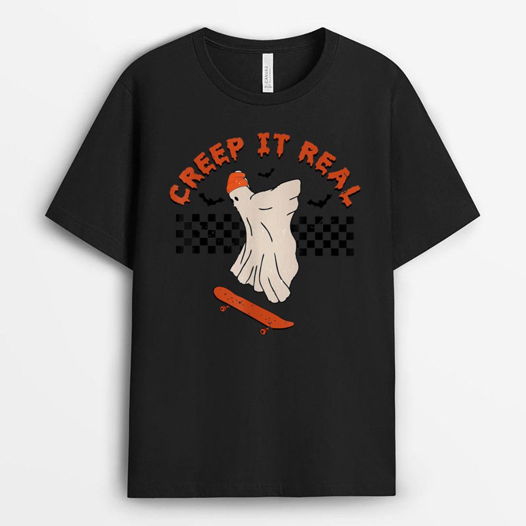 Halloween Boy Creep it real boo ghost skater kids T-Shirt