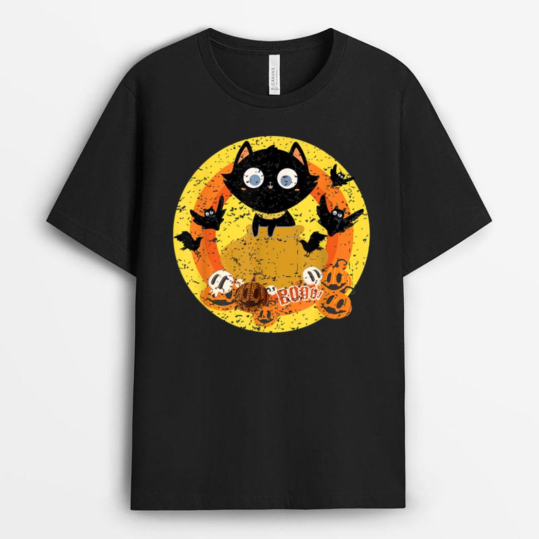Halloween Cat Bat Bird Skull JackOLantern Pumpkin Boo Retro T-Shirt