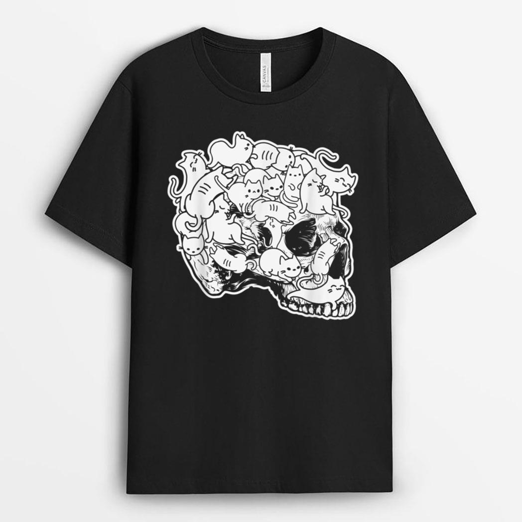 Halloween Cat Skull Kitty Skeleton Halloween Skull Cat T-Shirt