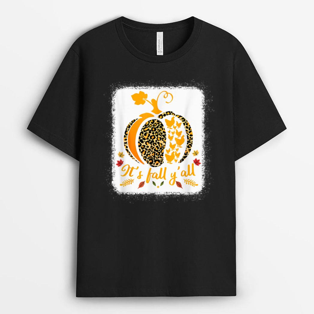 Halloween Chicken Its Fall Yall Leopard Pumpkin Chicken Fall T-Shirt