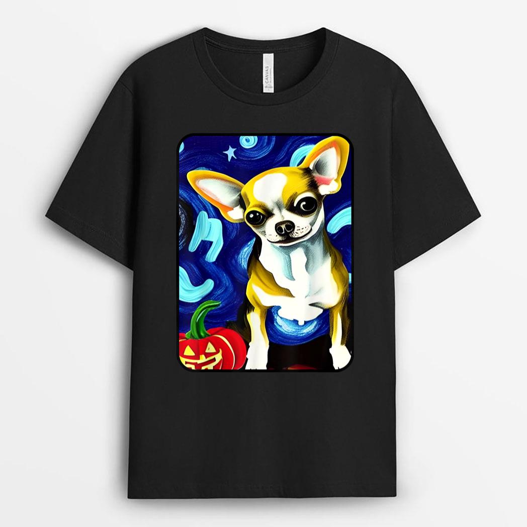 Halloween Chihuahua Starry Night Impressionist Dog Art by BP T-Shirt