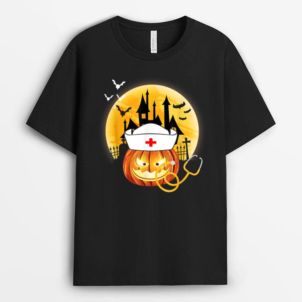 Halloween Costume Nurse Pumpkin Funny Stethoscope Gifts T-Shirt