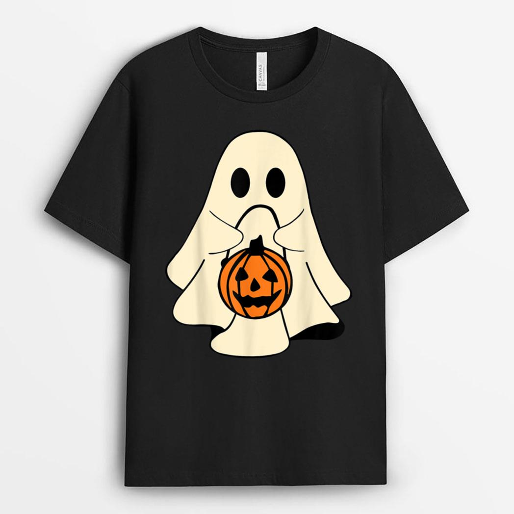 Halloween Costume Vintage Ghost Pumpkin Funny Graphic T-Shirt