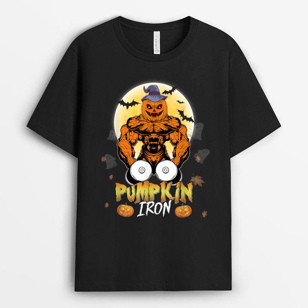 Halloween Costumes Workout Pumpkin Iron Funny Gym Saying T-Shirt
