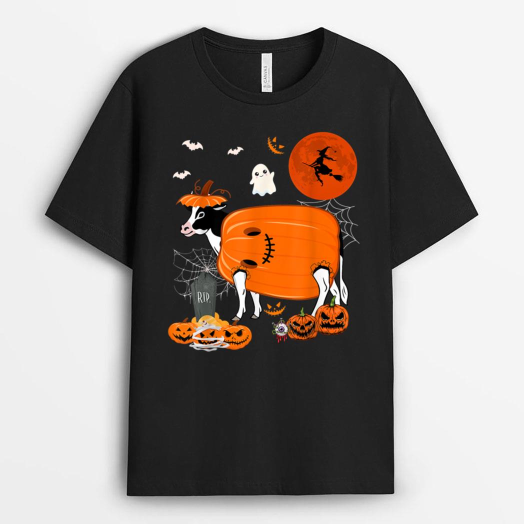 Halloween Cow Costume Horror Pumpkin Boo Ghost Lover Farmer T-Shirt