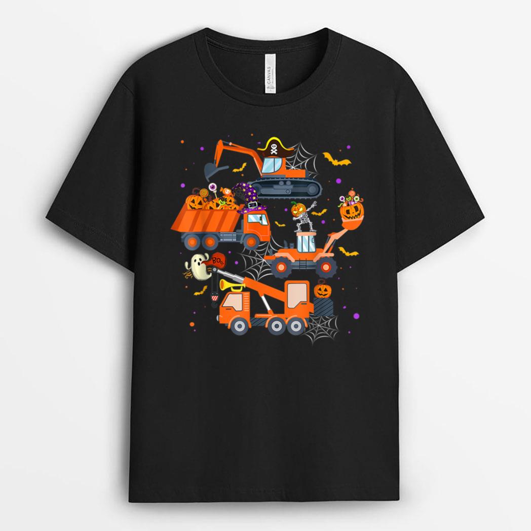 Halloween Crane Truck Construction Pumpkin Matching Kids Boy T-Shirt