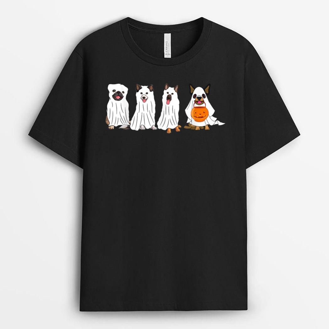 Halloween Dog With Pumpkin Spooky Halloween Dog Ghost T-Shirt
