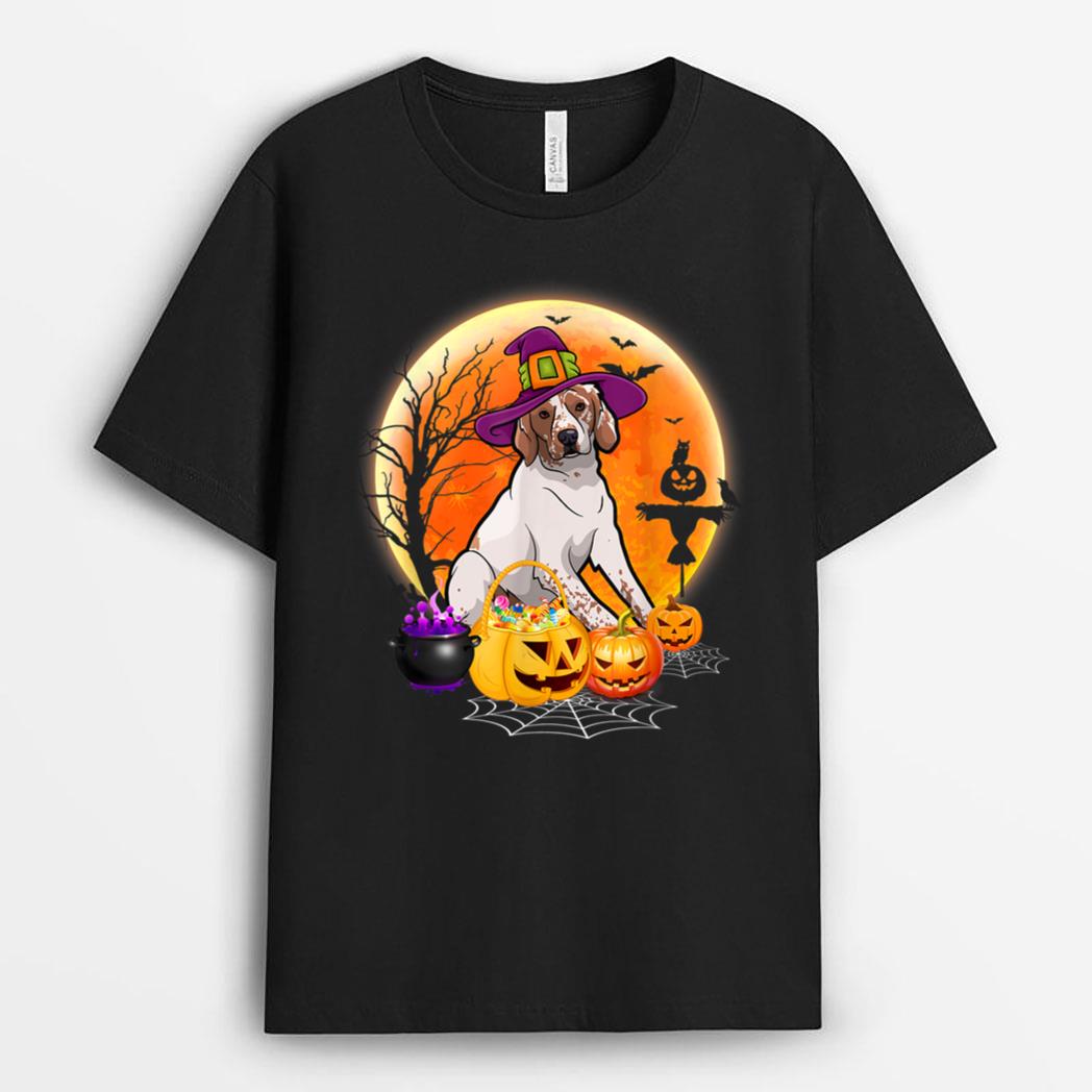 Halloween English Springer Spaniel Dog Moon With Pumpkin T-Shirt