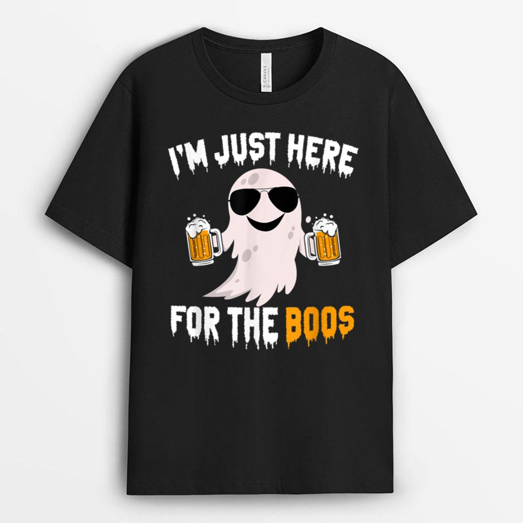 Halloween Funny Boo Ghost Drink Just Here  Boos Couples T-Shirt