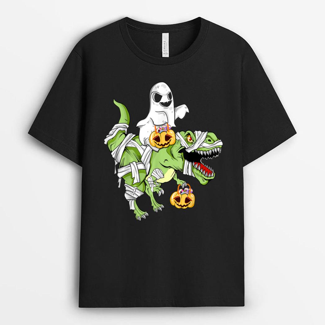 Halloween Ghost Mummy Dinosaur T rex Funny Hallowen T-Shirt