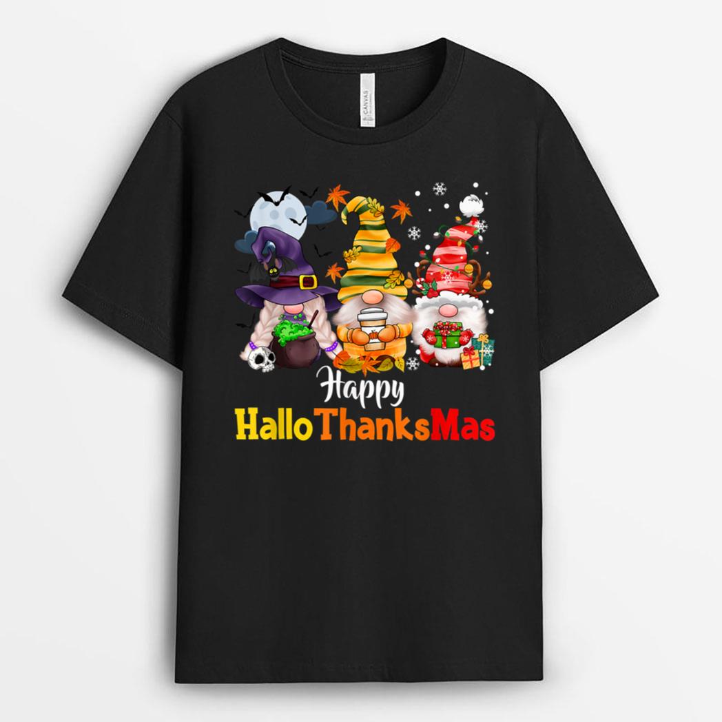 Halloween Gnomes Happy HalloThanksMas Thanksgiving Christmas Ver 1 T-Shirt