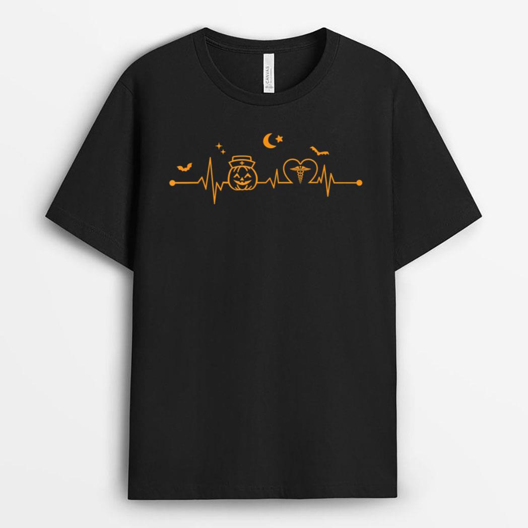 Halloween Heartbeat EKG Nurse Pumpkin Medical Health Worker T-Shirt