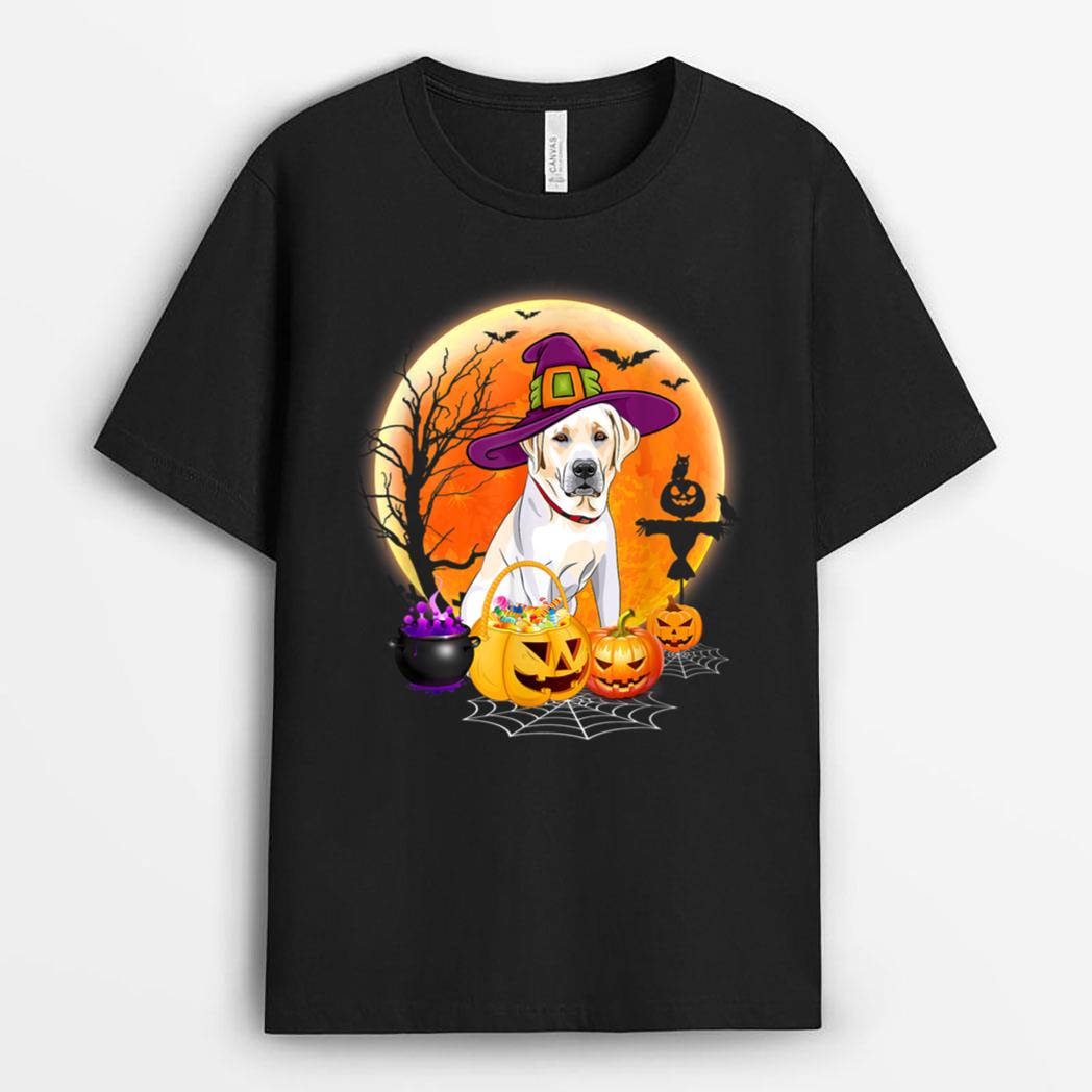 Halloween Labrador Retriever Dog Moon With Pumpkin Funny T-Shirt