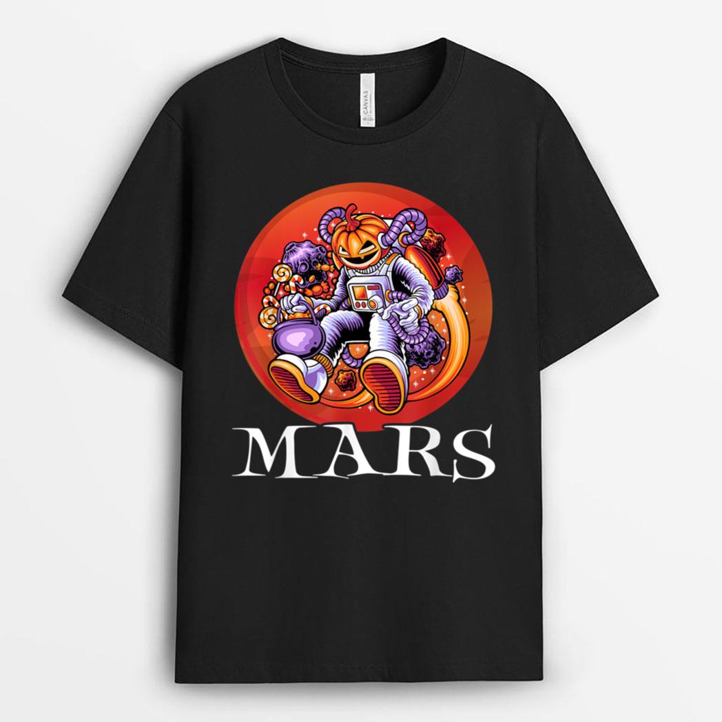 Halloween Mars Planet Happy Astronaut Pumpkin Head Space T-Shirt
