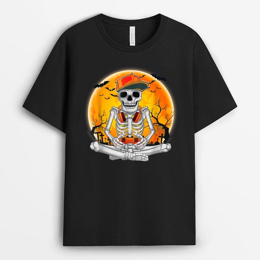 Halloween Men Boys Gamer Gaming Skeleton Boys Kids T-Shirt