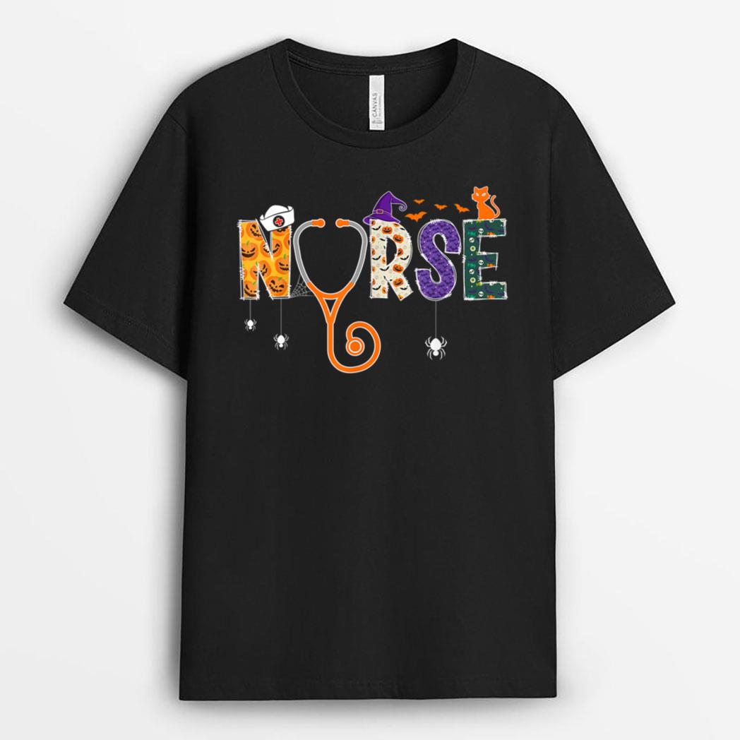 Halloween Nurse Nursing CNA RN LPN Halloween Cat T-Shirt