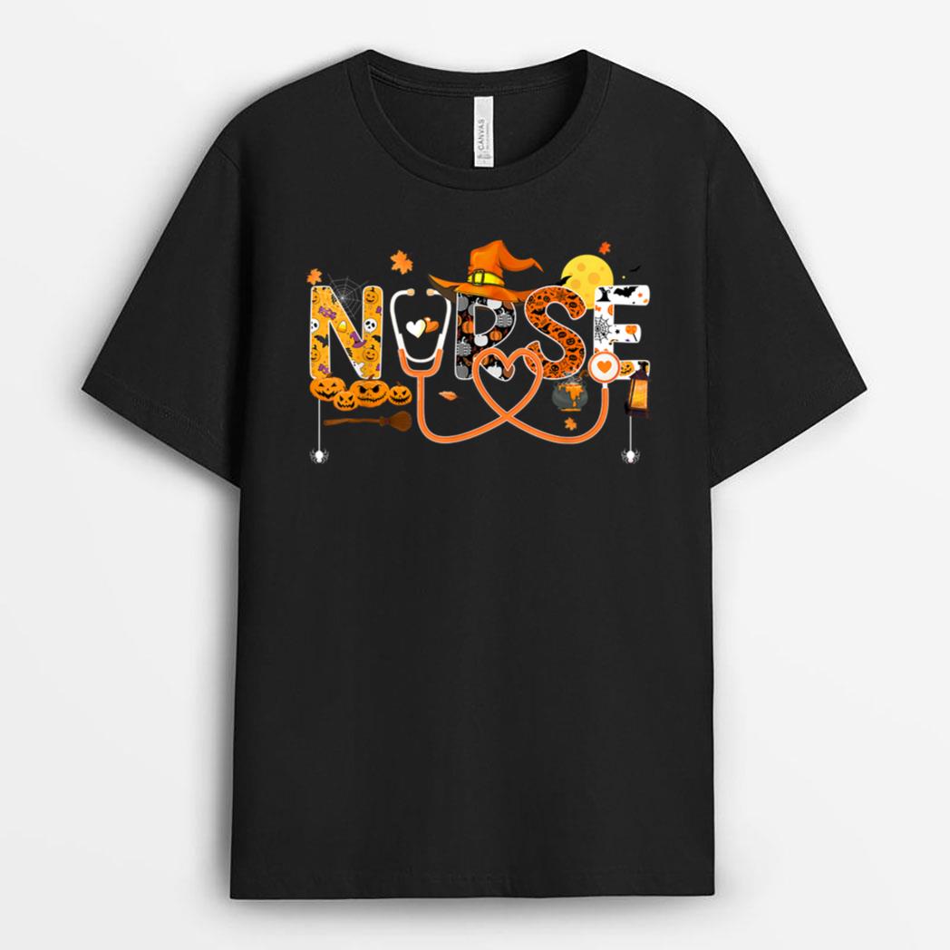 Halloween Nurse Nursing Cute Health Worker Halloween Pattern T-Shirt