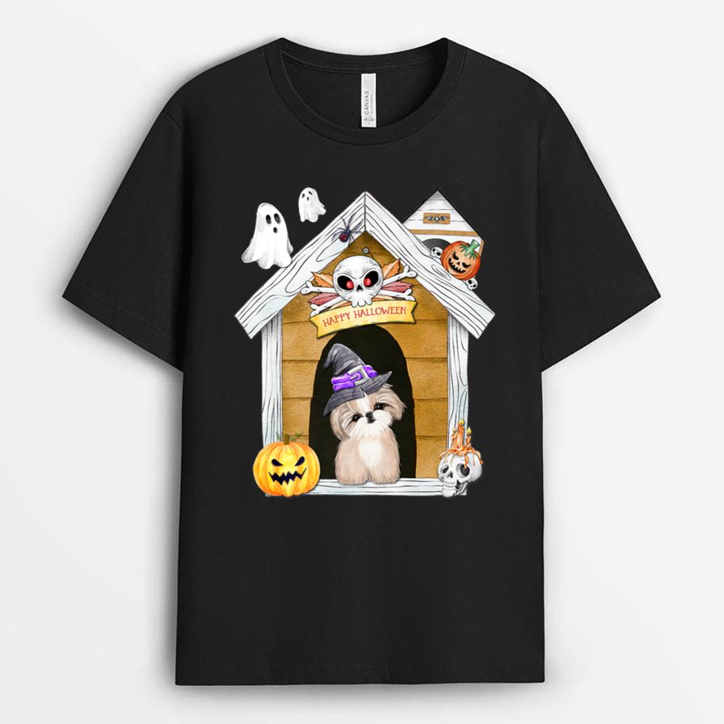 Halloween Shih Tzu Dog Witch Haunted House T-Shirt