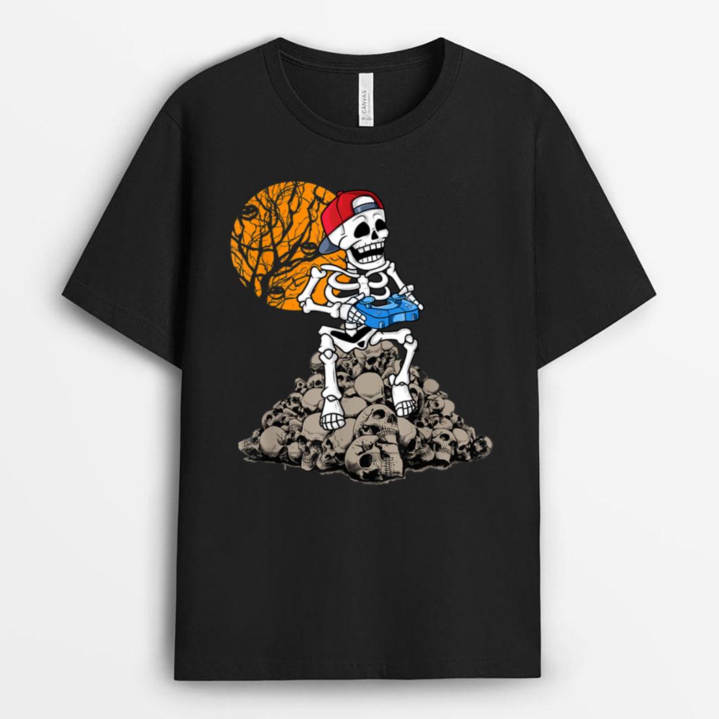 Halloween Skeleton Gamer Video Gamer Boys Kids Teens Gaming T-Shirt