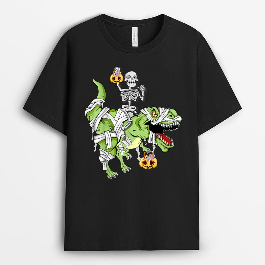 Halloween Skeleton Mummy Dinosaur T rex Funny Hallowen T-Shirt