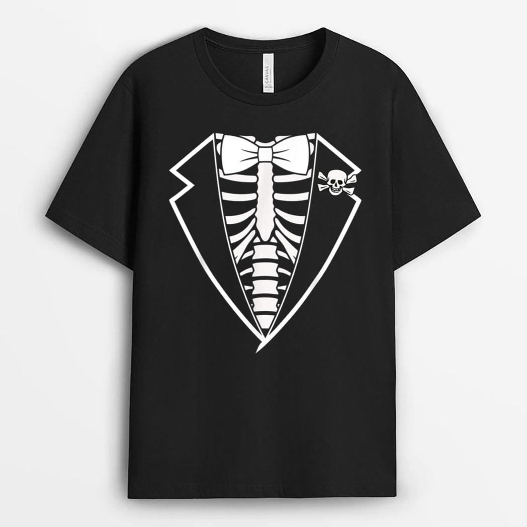 Halloween Skeleton Suit Ribcage Spooky Tuxedo T-Shirt