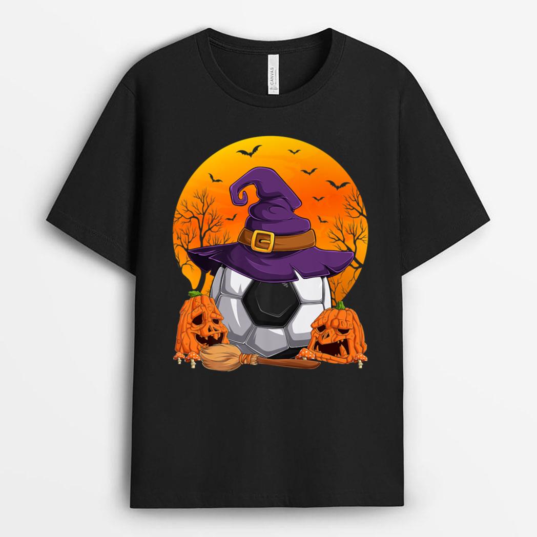 Halloween Soccer Ball Witch Hat Pumpkin Soccer Player Fan T-Shirt
