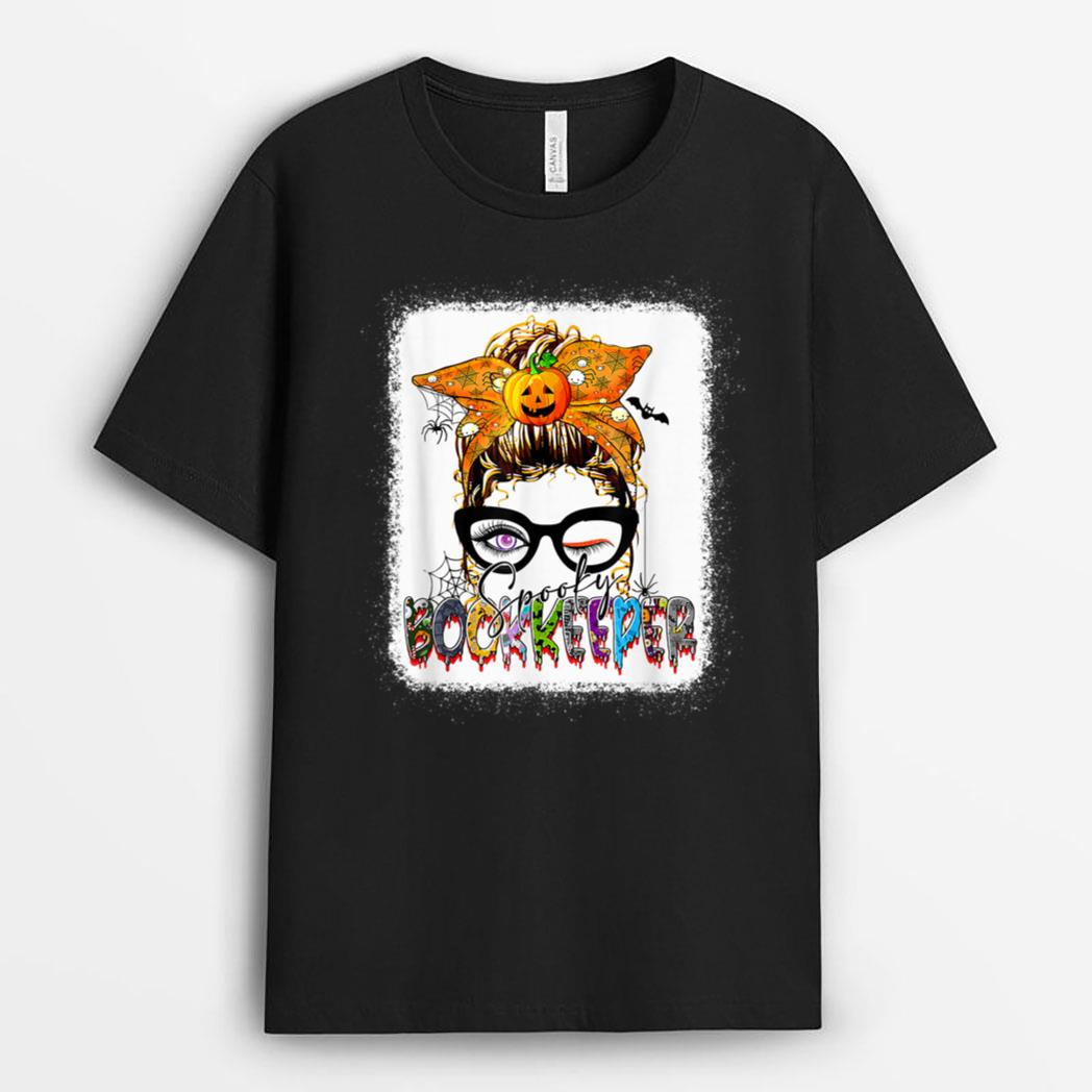 Halloween Spooky Bookkeeper Messy Bun Glasses Accountant T-Shirt
