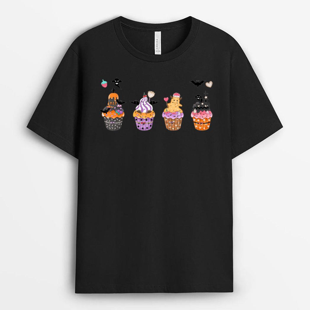 Halloween Spooky Season Ghost Bats Scary Cupcakes T-Shirt