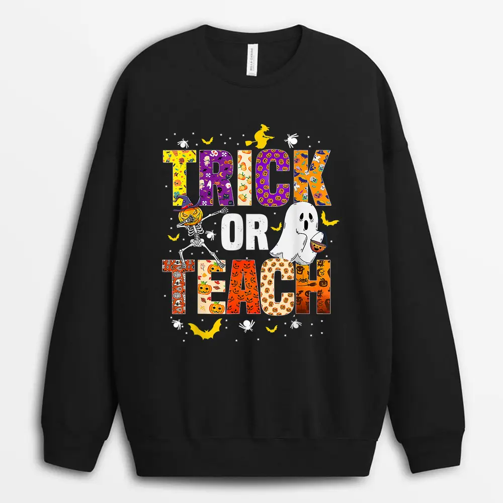 Halloween Teacher Skeleton I'll Just Wait Until It's Quiet Sweatshirt - Black