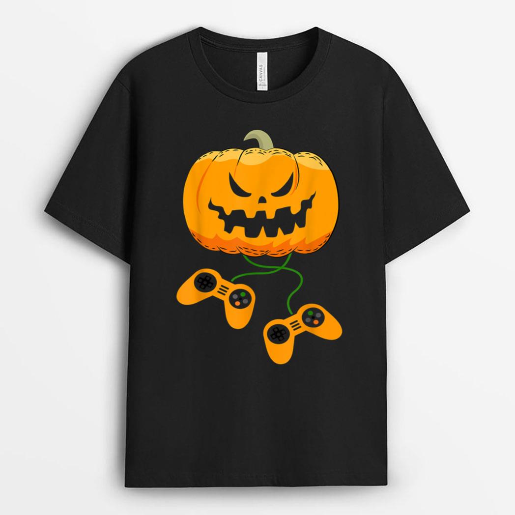 HALLOWEEN VIDEO GAMER Pumpkin Jack O Lantern Boys Men Kids Ver 2 T-Shirt