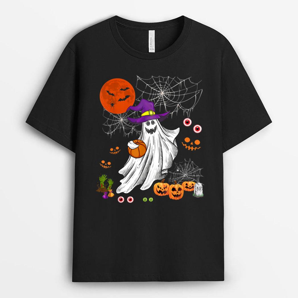 Halloween Witch Boo Ghost Playing Basketball Player Lover T-Shirt